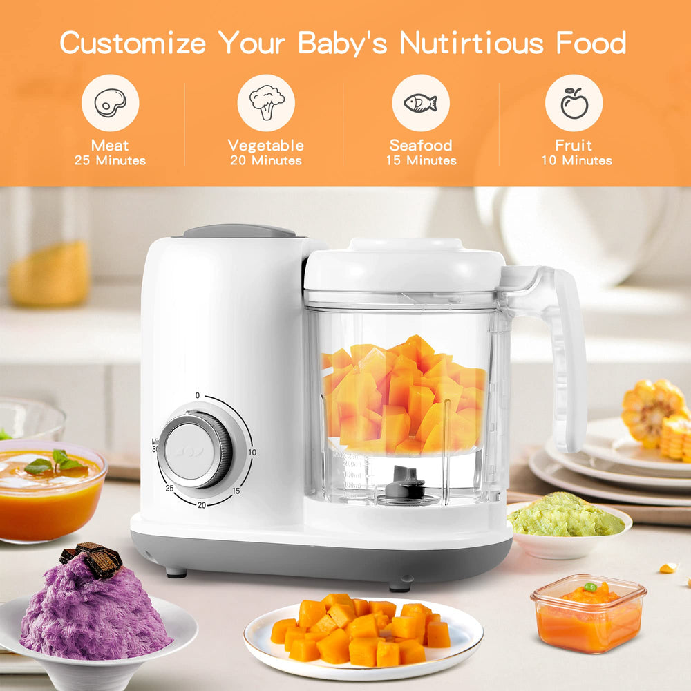 AMZBABYCHEF texture control shows smooth to chunky puree customization for babies.