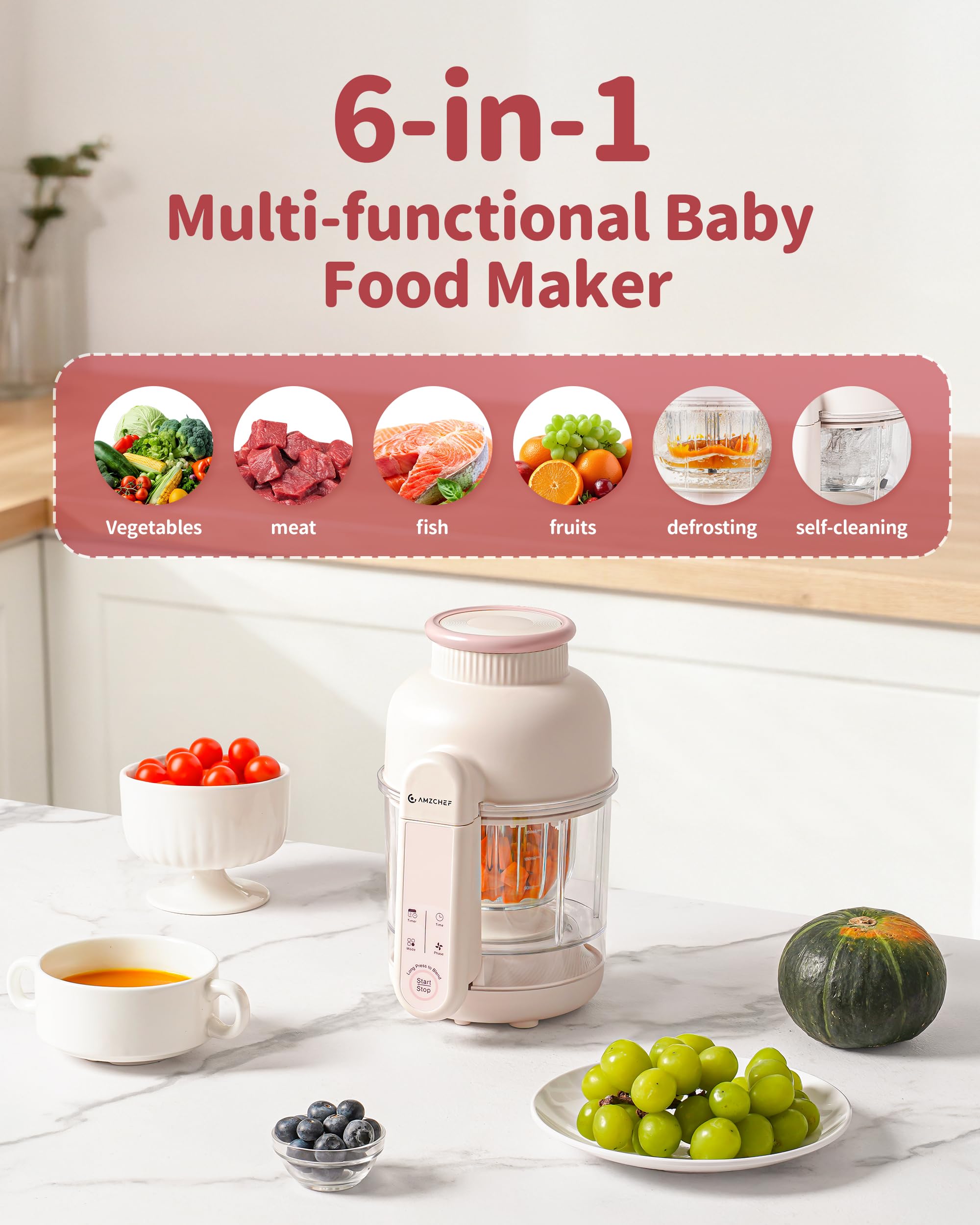 AMZCHEF baby food maker blades blend smoothly for puree.
