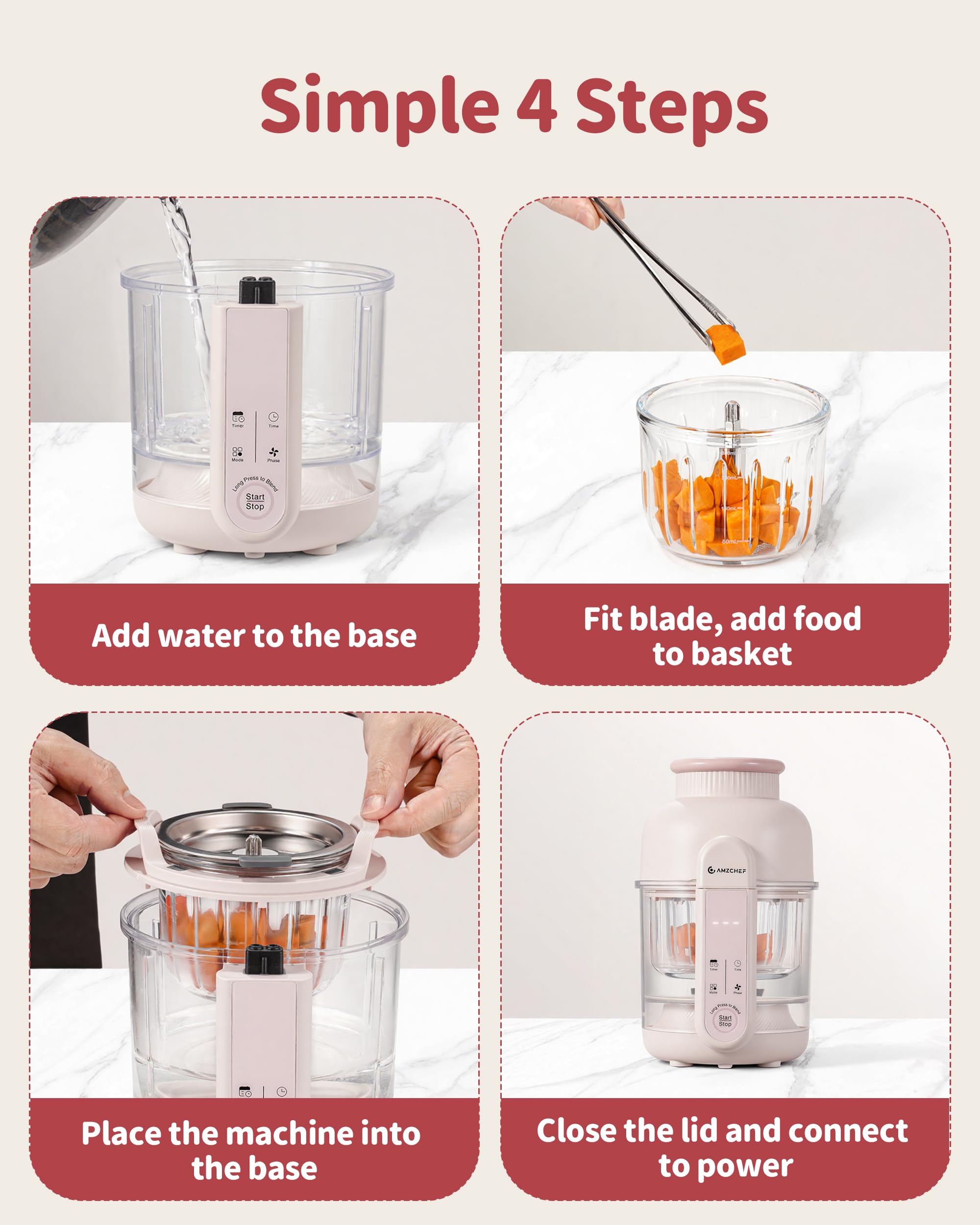 AMZCHEF baby food maker 10oz capacity supports small batches.
