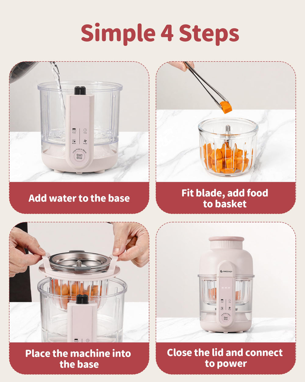 AMZCHEF baby food maker 10oz capacity supports small batches.