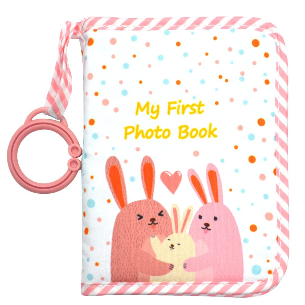 amzoya Baby's First Family Album cover view shows soft cloth texture for gentle touch