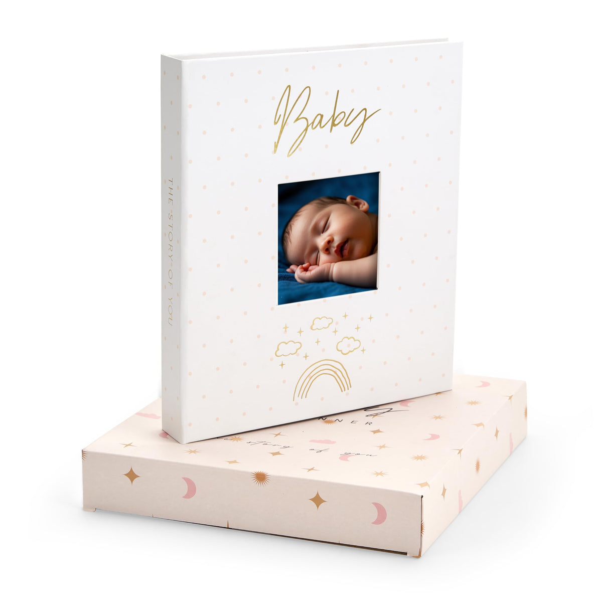 &And Per Se baby memory book cover closeup shows premium design for lasting keepsakes.
