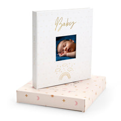 &And Per Se baby memory book cover closeup shows premium design for lasting keepsakes.