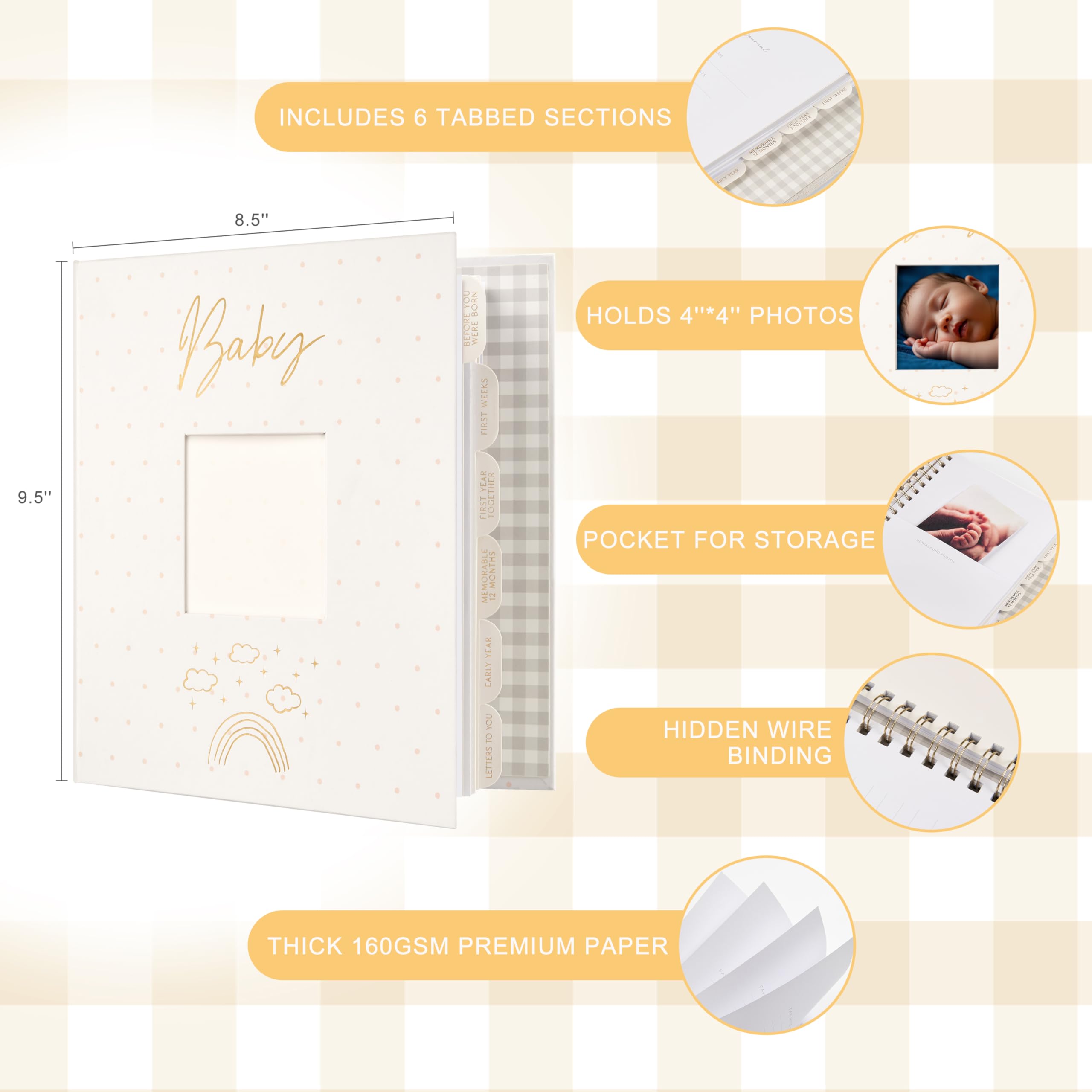 &And Per Se baby memory book uses premium 160gsm pages for rich photo notes.