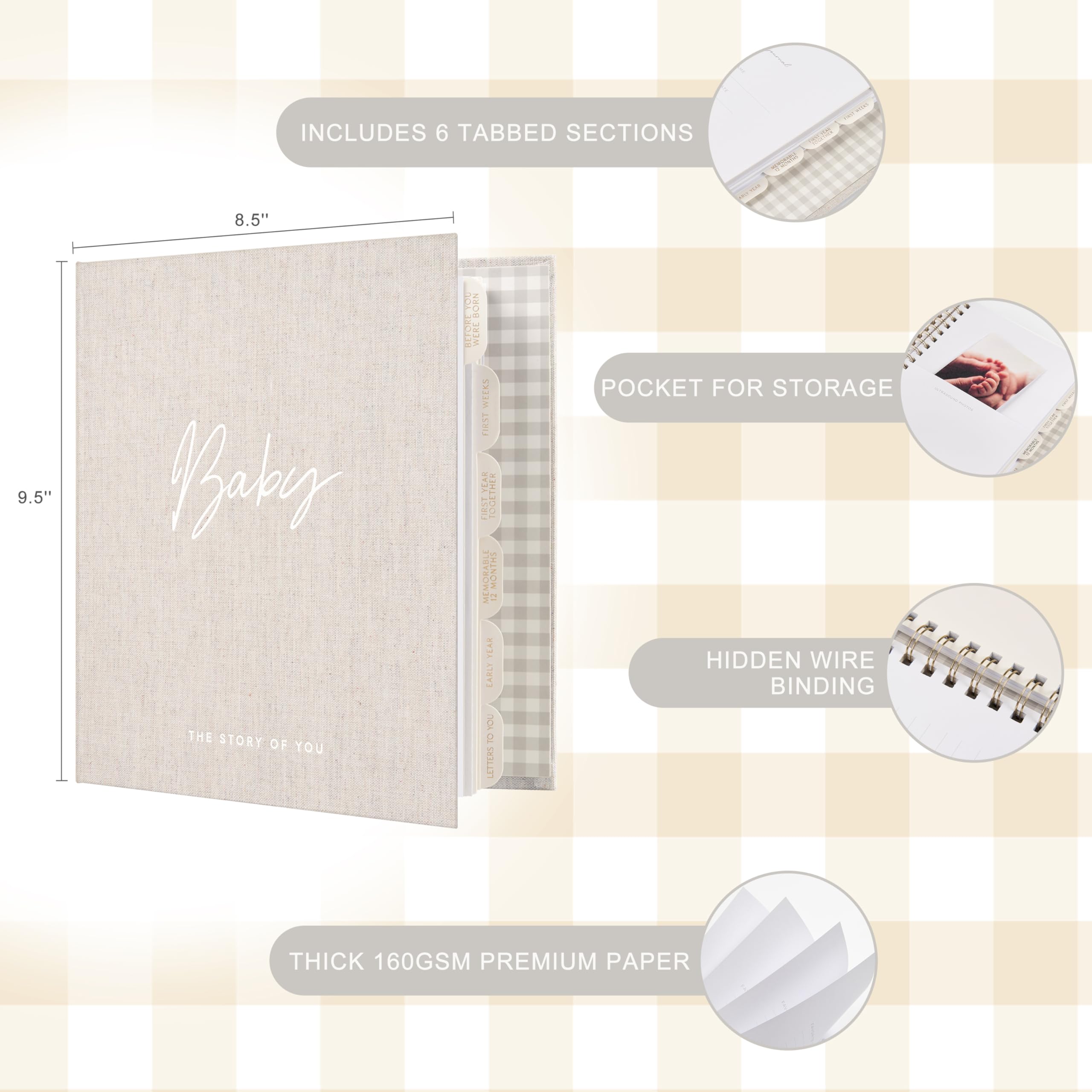 &And Per Se Baby Memory Book thick 160gsm pages ideal for photos and notes.