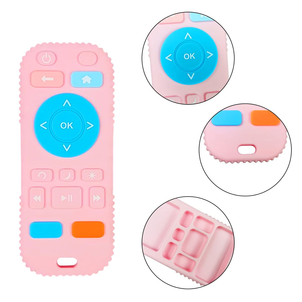 Anditoy teether bright colors packaging image highlighting safe silicone material.
