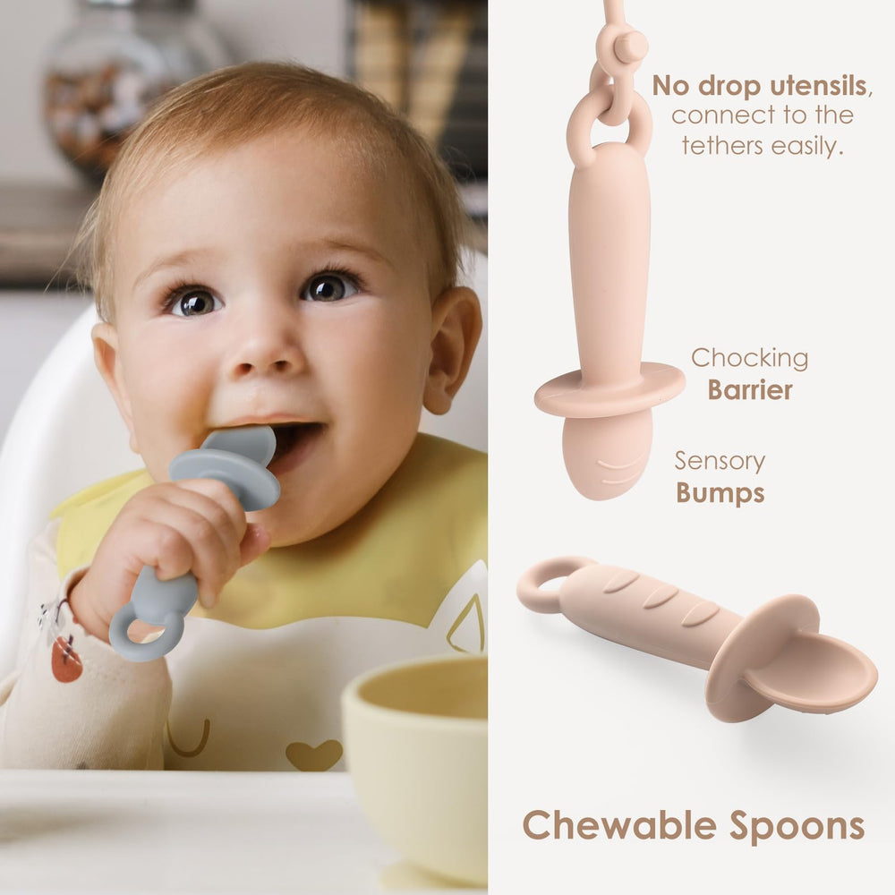 Andy Bear all-in-one plate blue compact self-feeding station for toddlers.