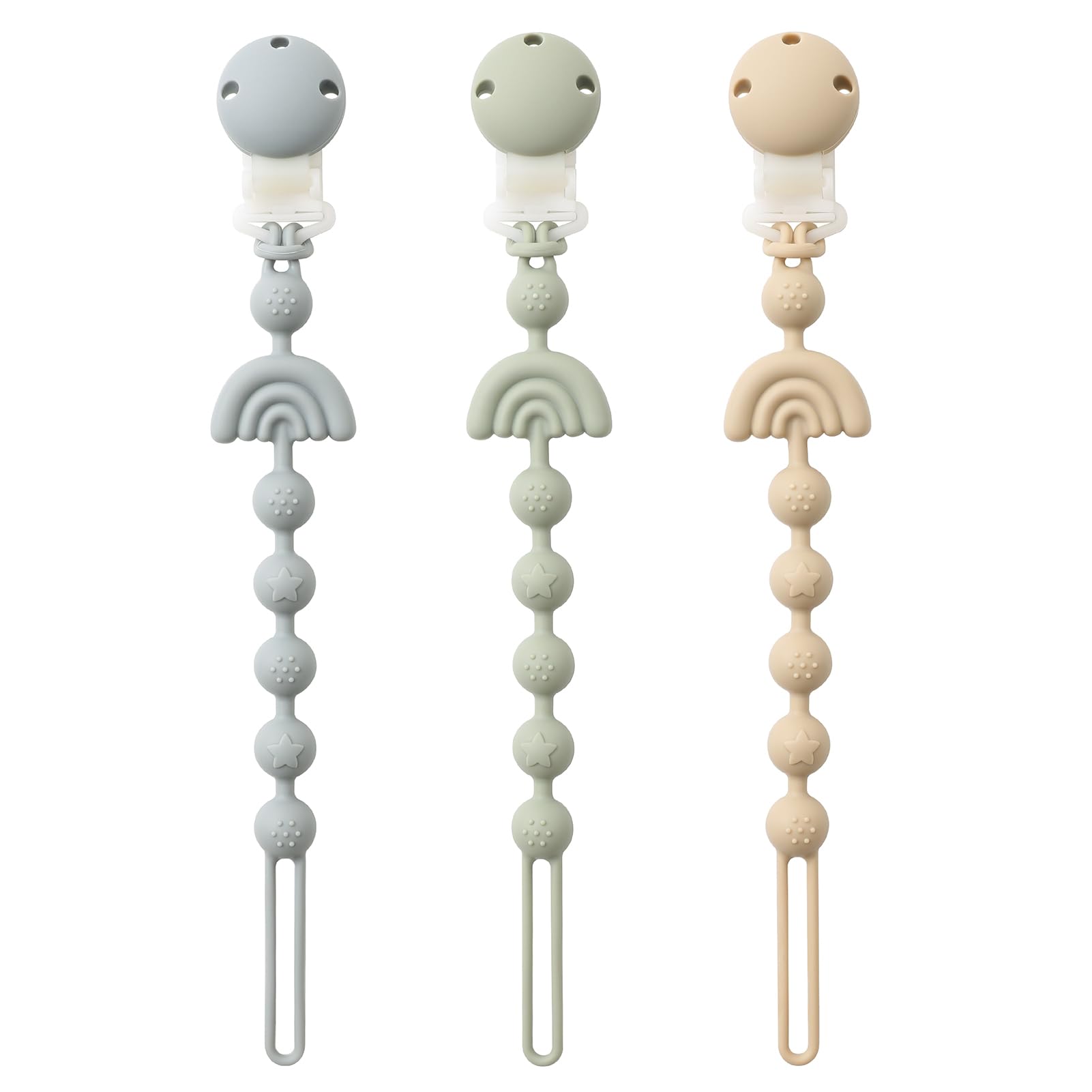 Andy Bear one-piece pacifier clip closeup highlighting durable design for everyday use