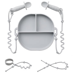 Andy Bear silicone plate with suction blue holds meals securely for mess-free feeding.