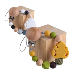 Anemeeoke beech wood pacifier suspender clip wood-grain close-up for natural, safe baby accessories.