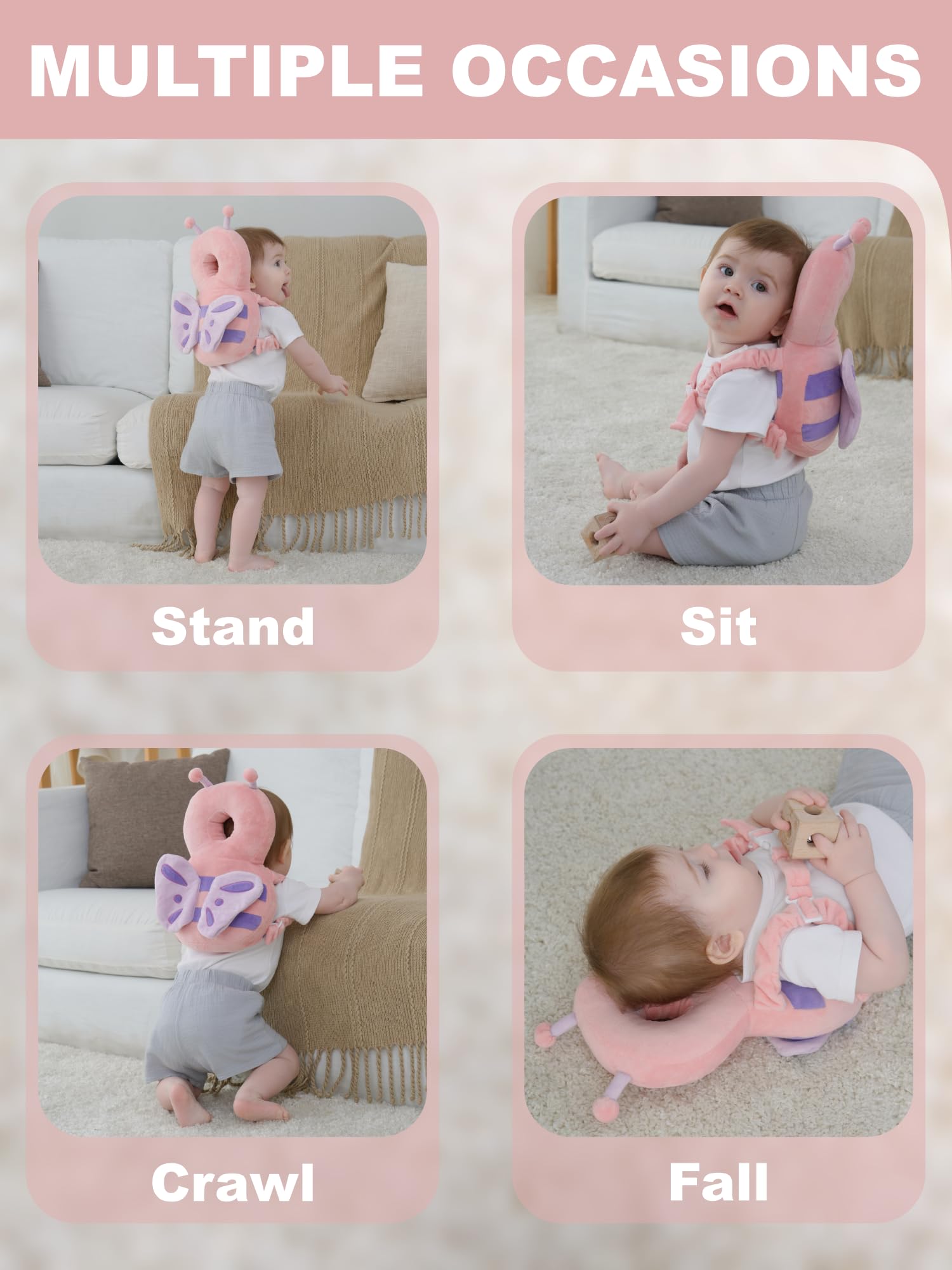 Anfrandce baby head protector closeup material emphasizes premium fabric and elastic PP cotton durability.
