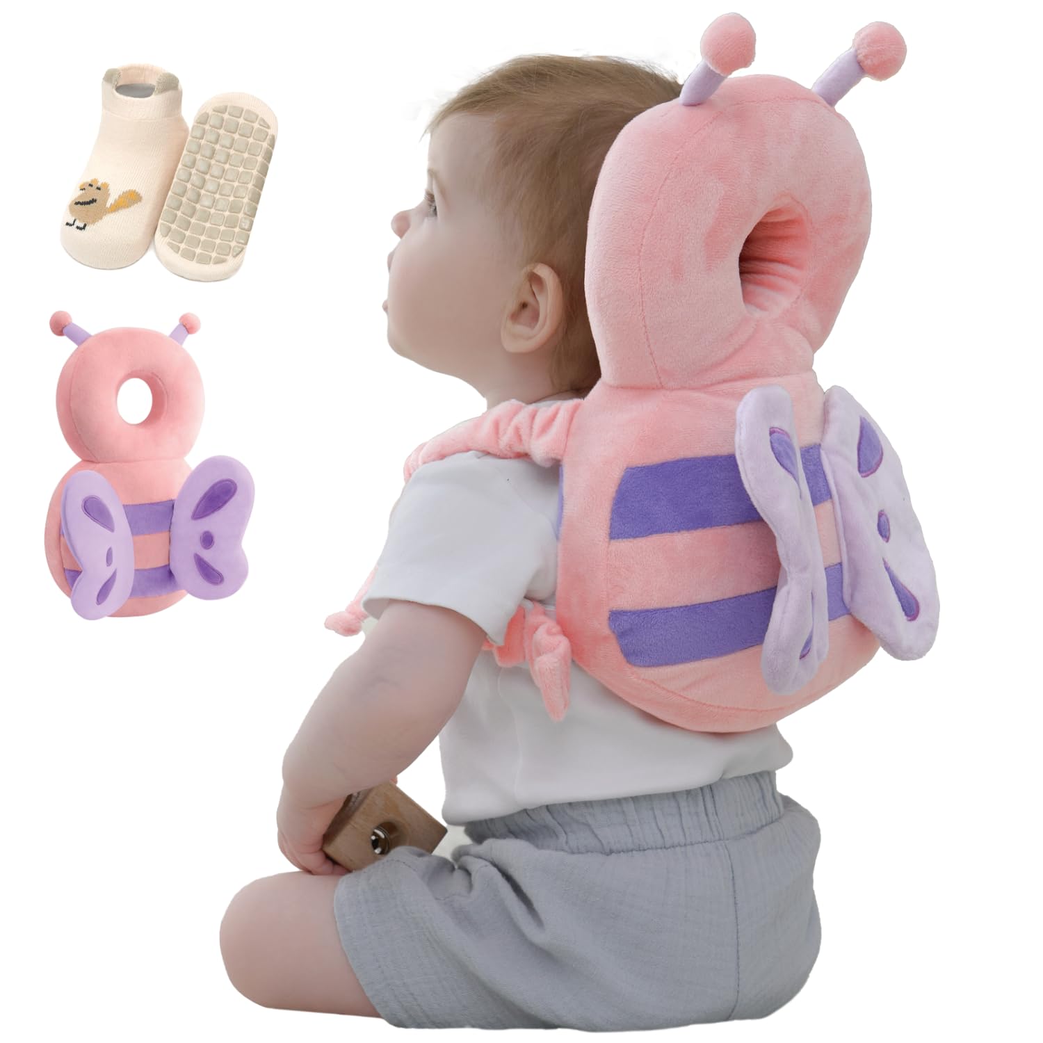 Anfrandce baby head protector backpack front view shows lightweight protection for crawlers.
