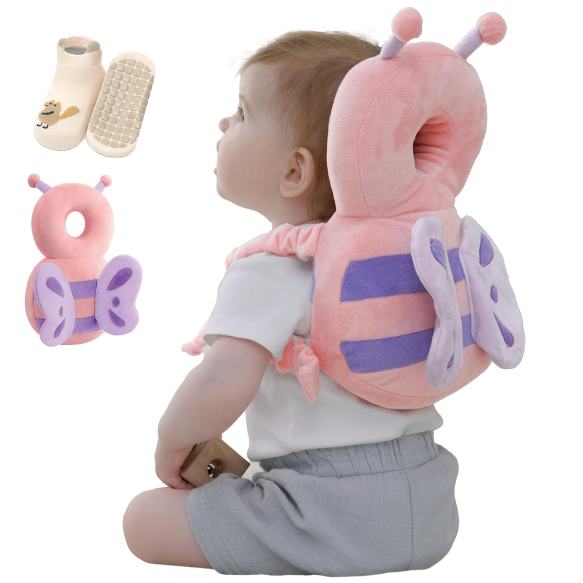 Anfrandce baby head protector backpack front view shows lightweight protection for crawlers.
