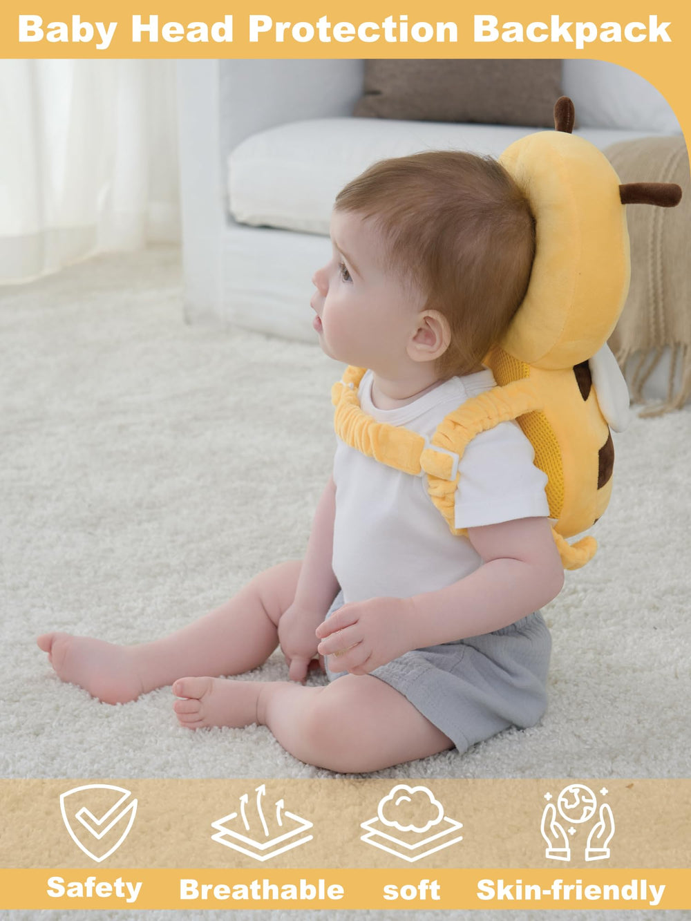 Anfrandce head protector backpack shoulder-strap adjustment shows customizable fit during play.