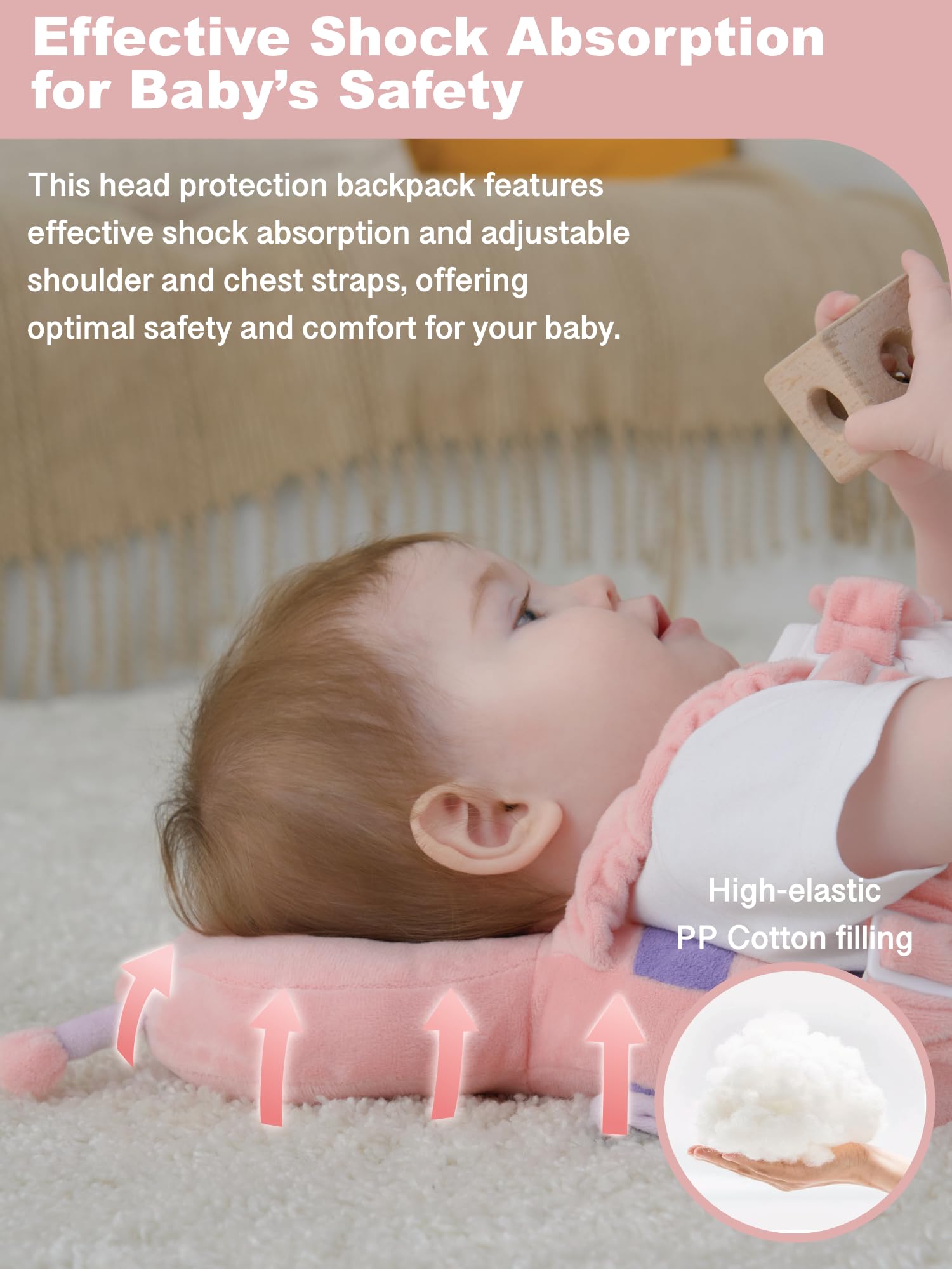Anfrandce head protector backpack strap adjustment highlights easy size customization for growing toddlers.