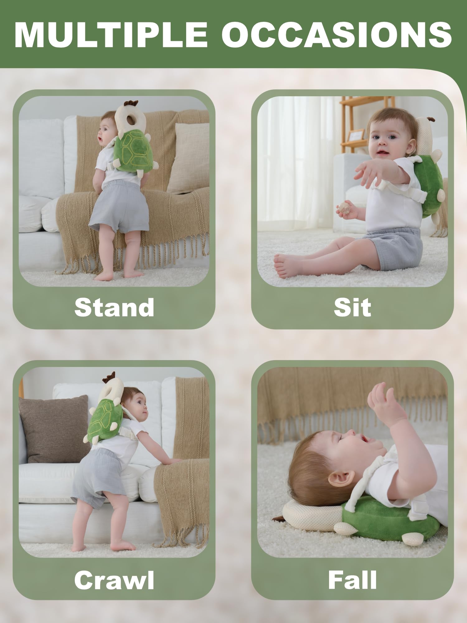 Anfrandce baby head protector backpack strap closeup demonstrates easy adjustability