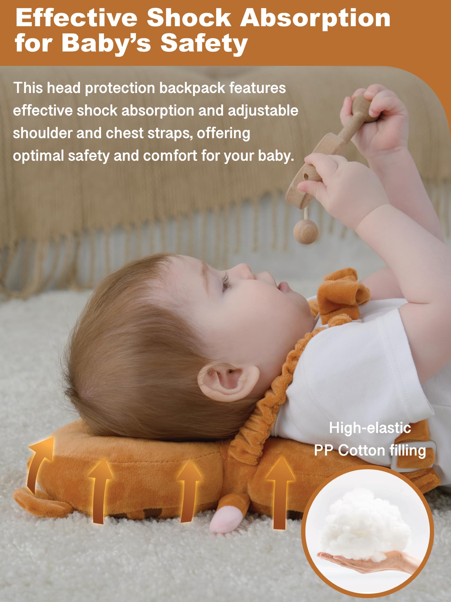 Anfrandce baby head protector backpack tiger close-up materials highlight soft fabric.