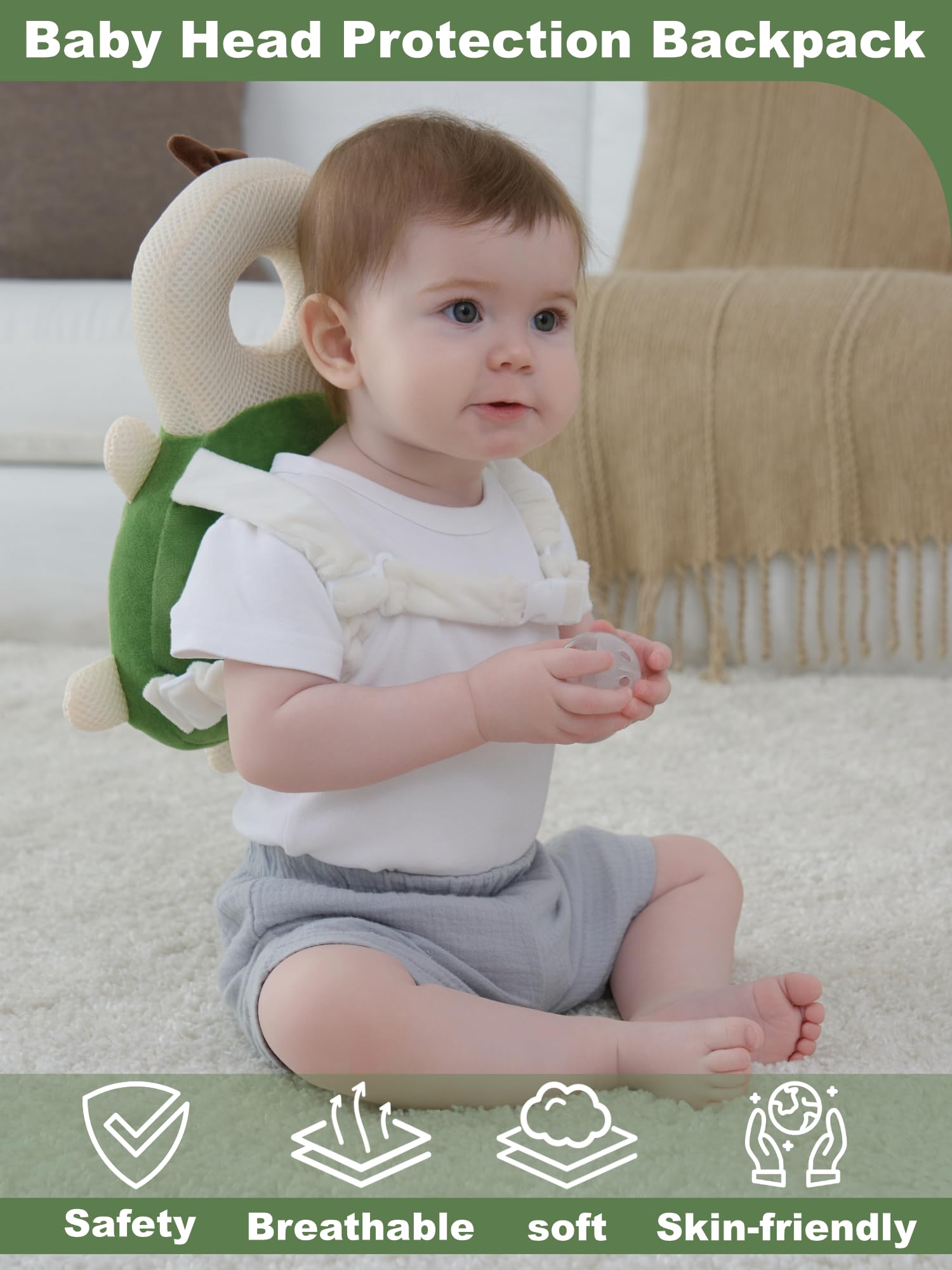 Anfrandce baby head protector turtle side view highlights mobility during crawling and walking