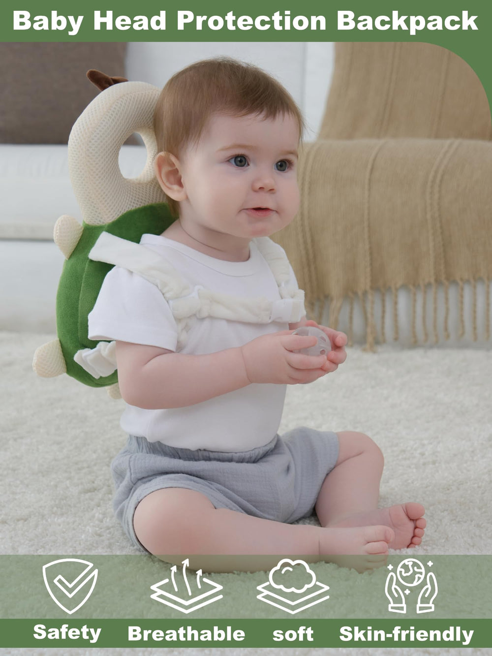 Anfrandce baby head protector turtle side view highlights mobility during crawling and walking