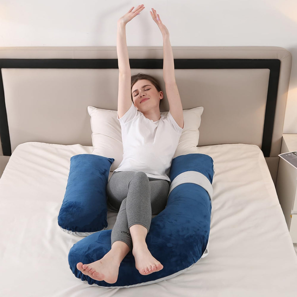 Anfrandce pregnancy pillow back view emphasizes full-body comfort