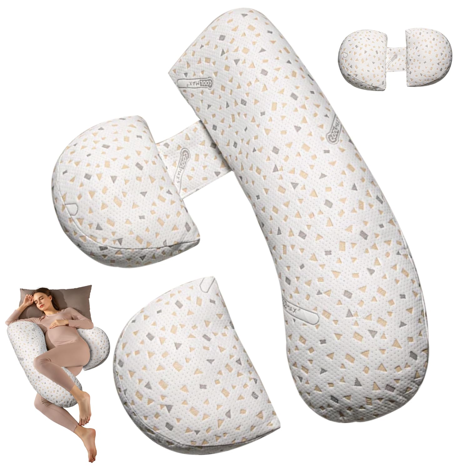 Anfrandce pregnancy pillow on bed scene showing full body support for restful nights