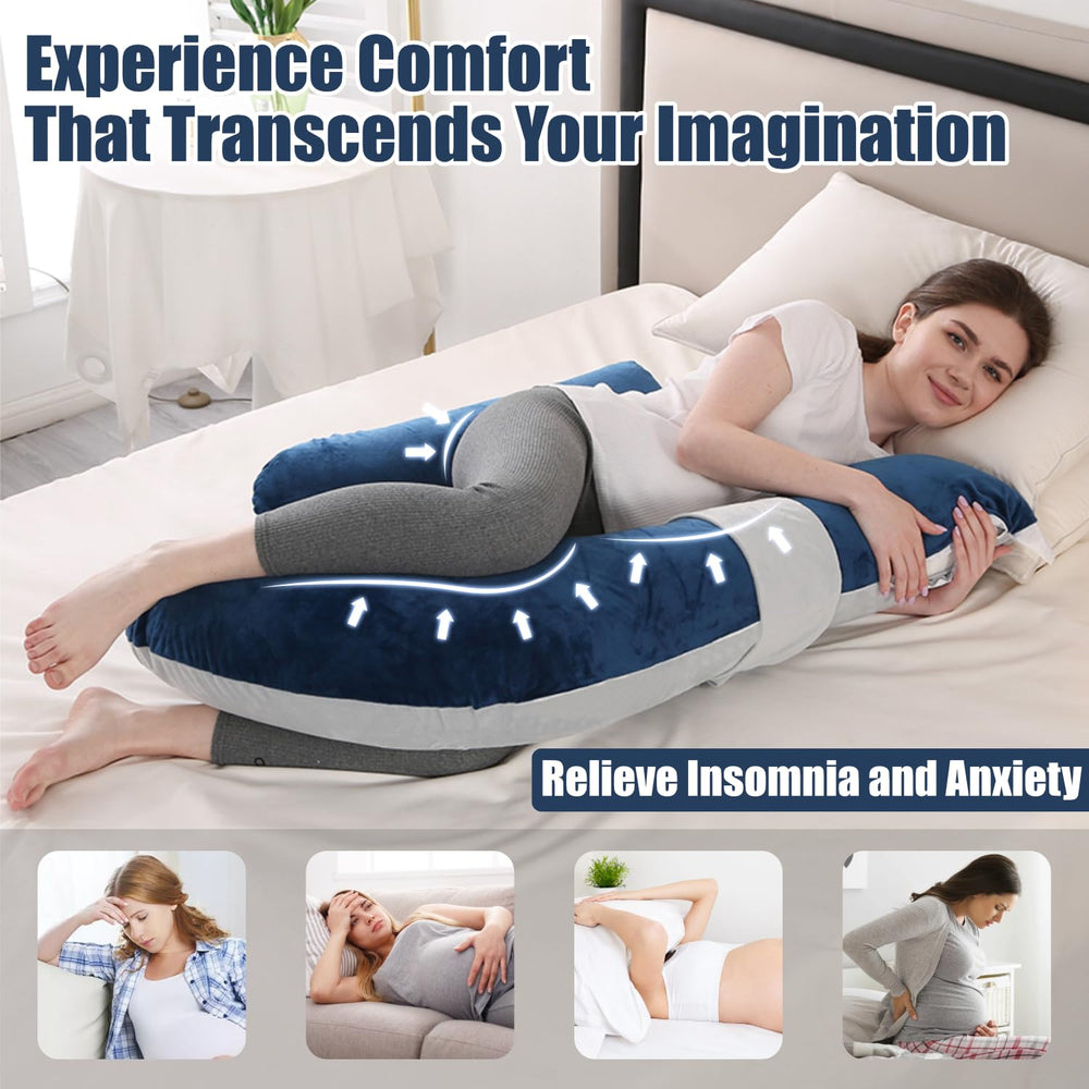 Anfrandce pregnancy pillow ergonomic contour cradles belly and back for support