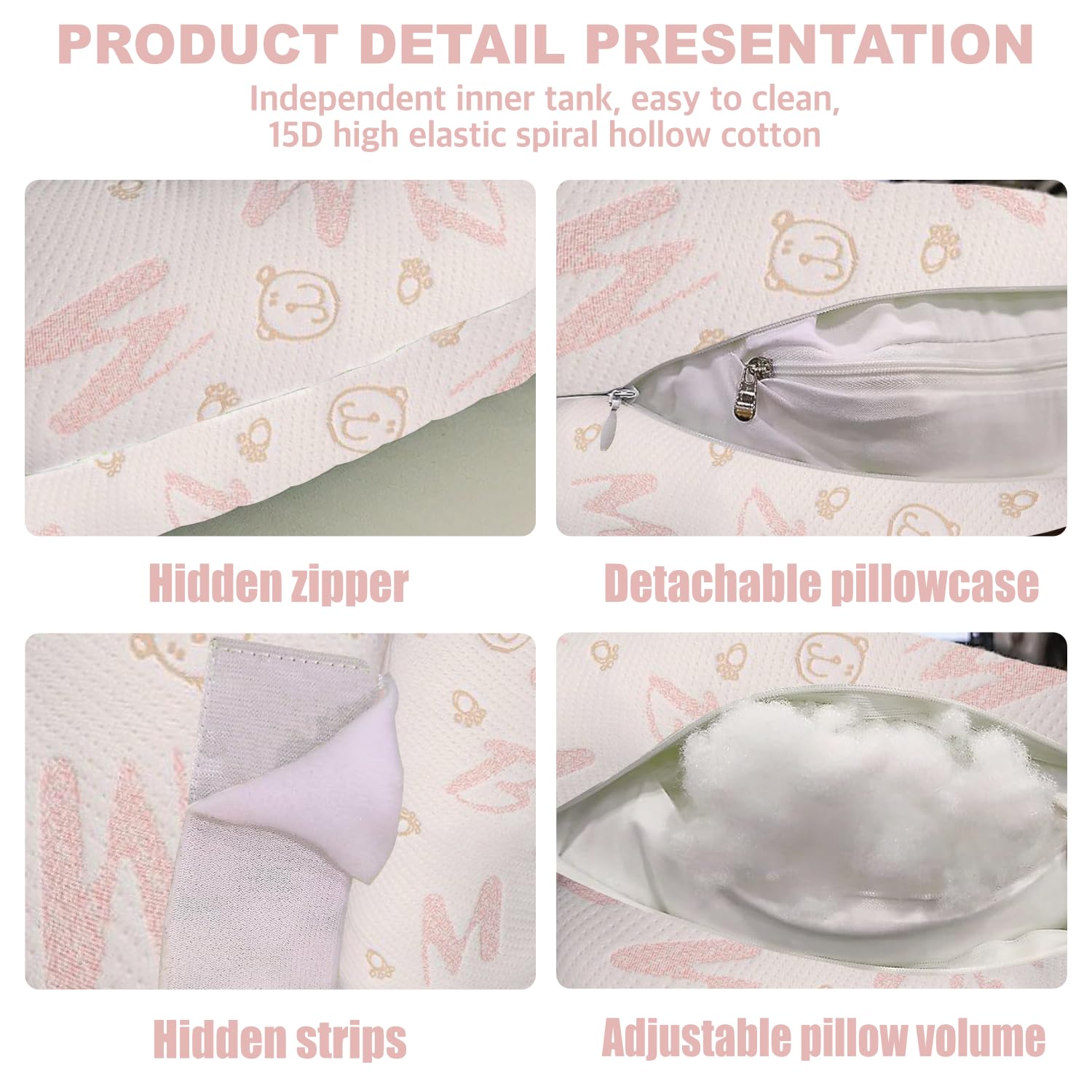 Anfrandce pillow features hidden zipper for easy fill adjustment and consistent support.