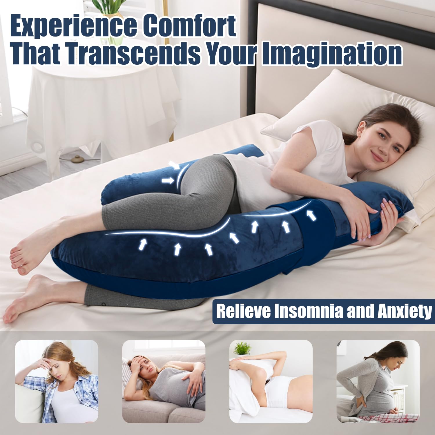 Anfrandce pregnancy pillow removable cover closeup highlights easy cleaning.
