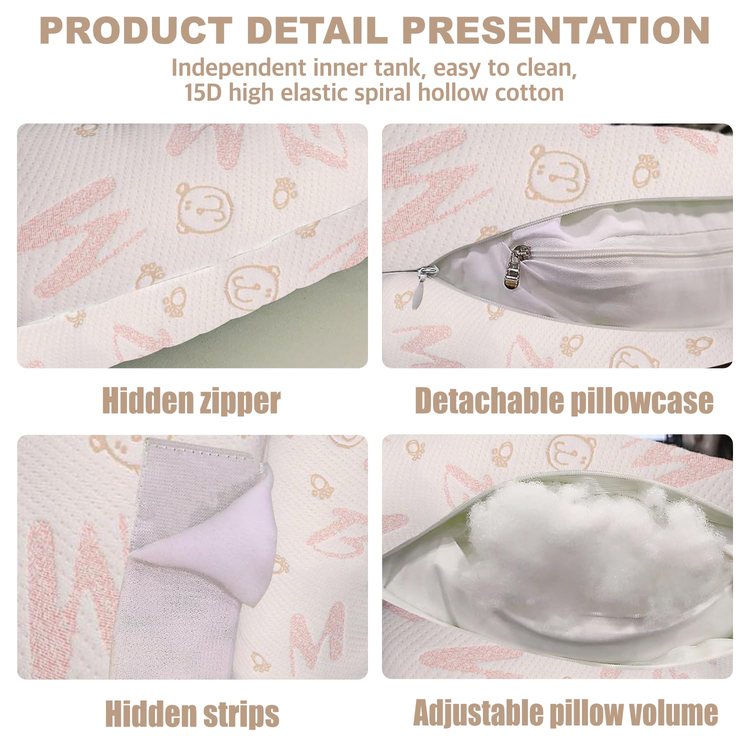 Anfrandce pregnancy pillow spiral hollow cotton filling provides durable adjustable support