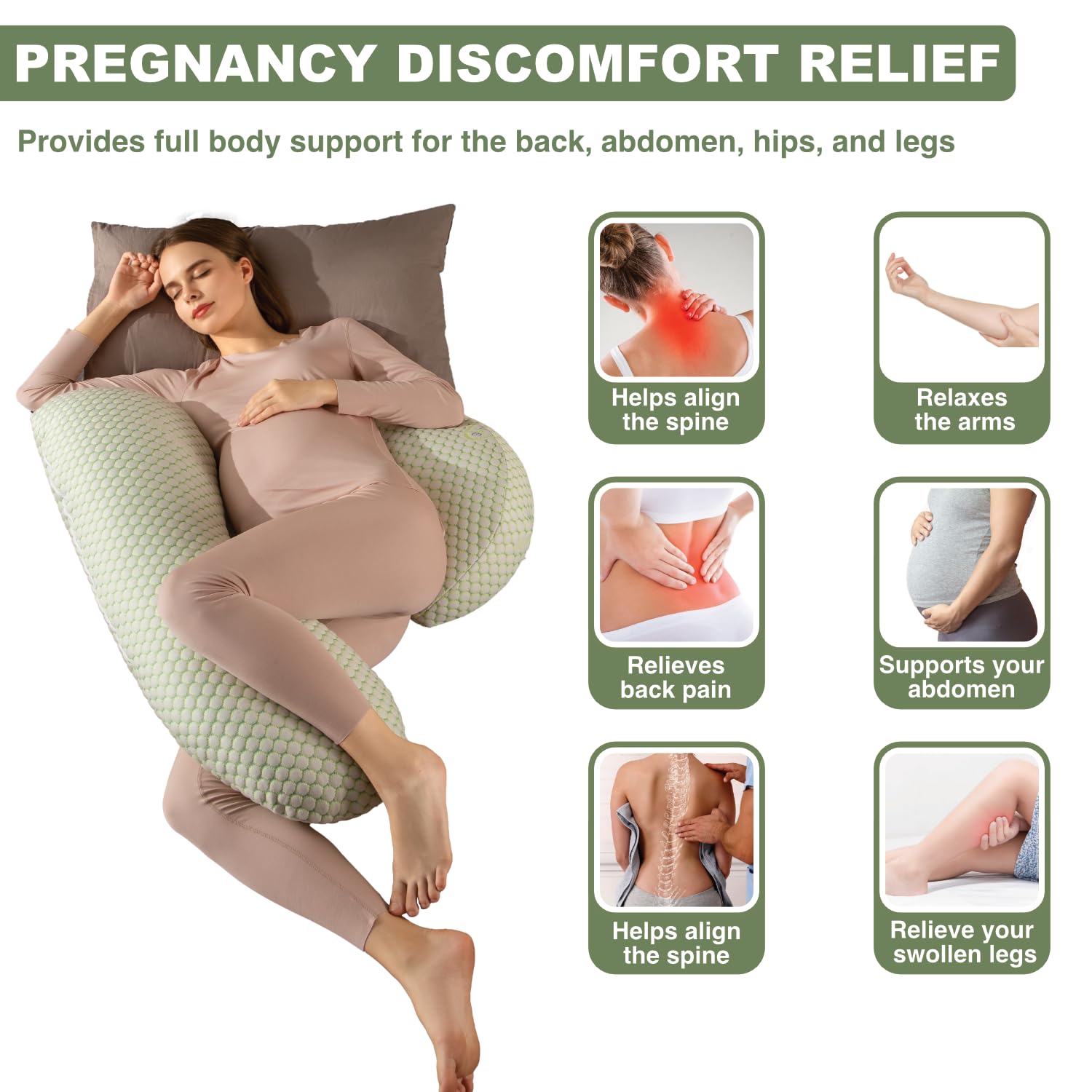 Anfrandce pregnancy pillow wrap-around-arms offers cocooning comfort for side sleeping.