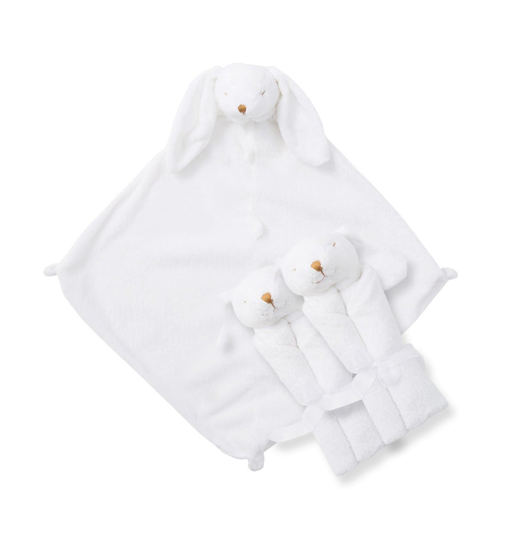 Angel Dear Three of a Kind Blankie White Bunny in stroller for on the go comfort
