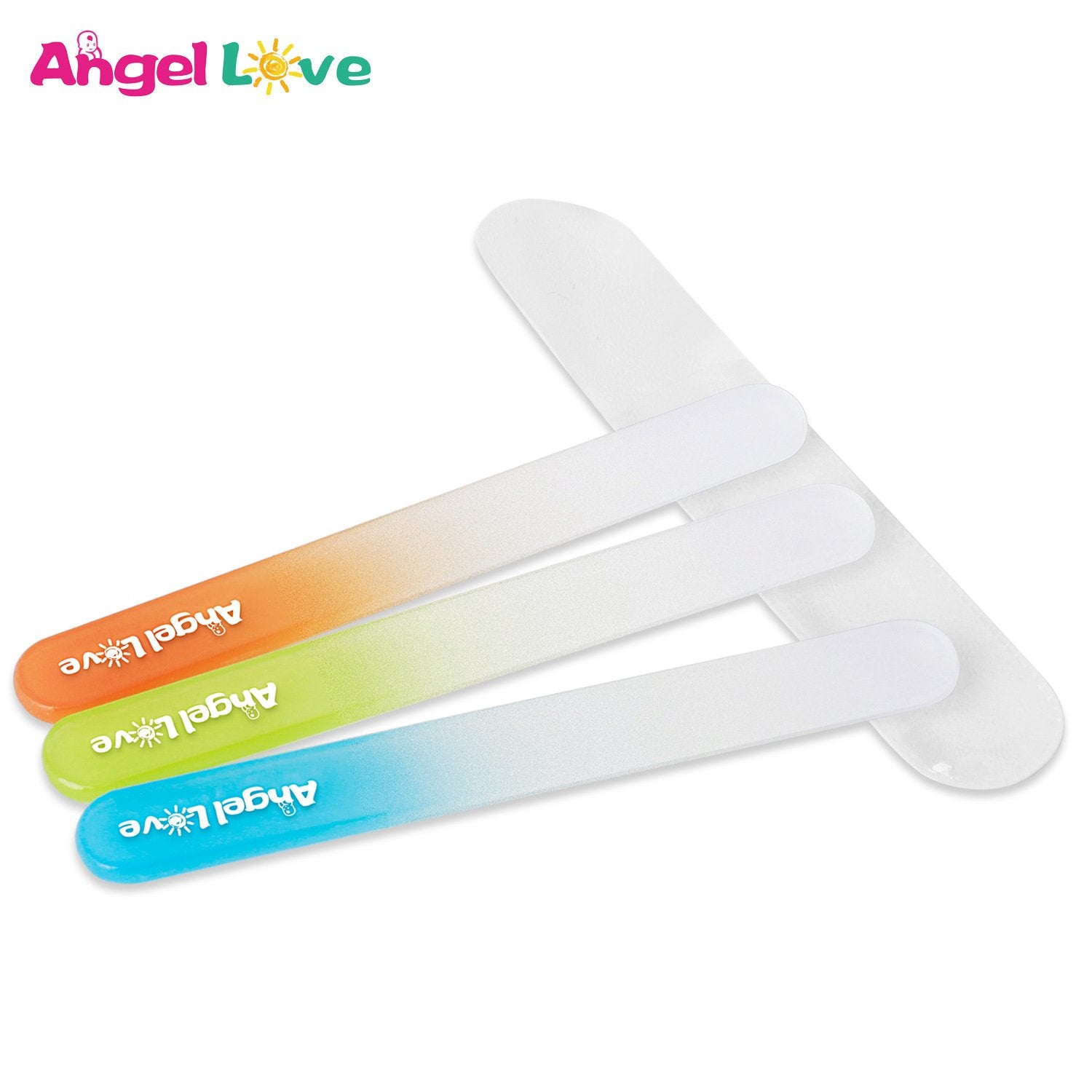 Angel Love baby nail file safety edges demonstrates rounded design to help prevent snags.