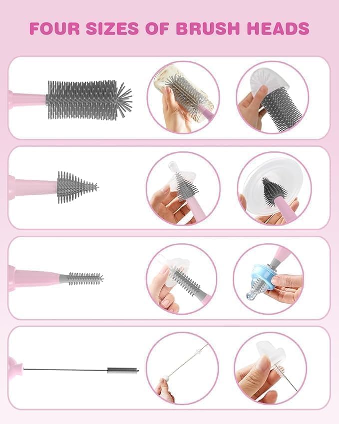 Angeland straw cleaning brush shown cleaning narrow straw openings.