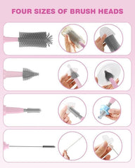 Angeland straw cleaning brush shown cleaning narrow straw openings.