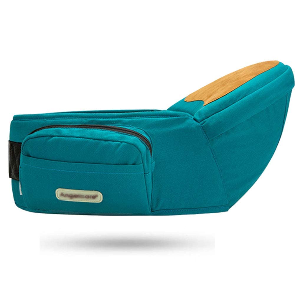 ANGELBB baby hip seat carrier in green, front view highlights ergonomic support for parent comfort.