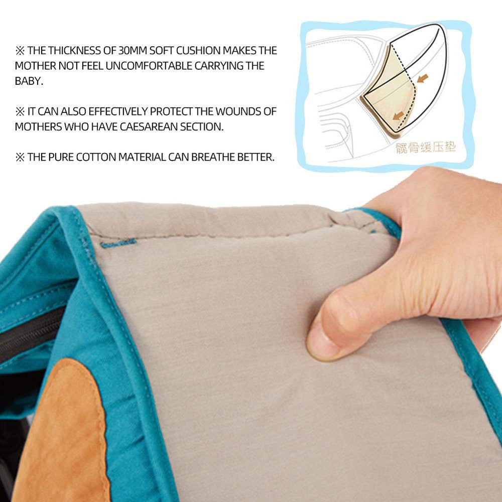 ANGELBB hip seat green padded abdomen area illustrating pressure-relief design for comfortable wear.