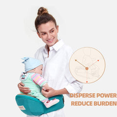 ANGELBB hip seat in green, side carry demonstration for hands-free baby exploration.