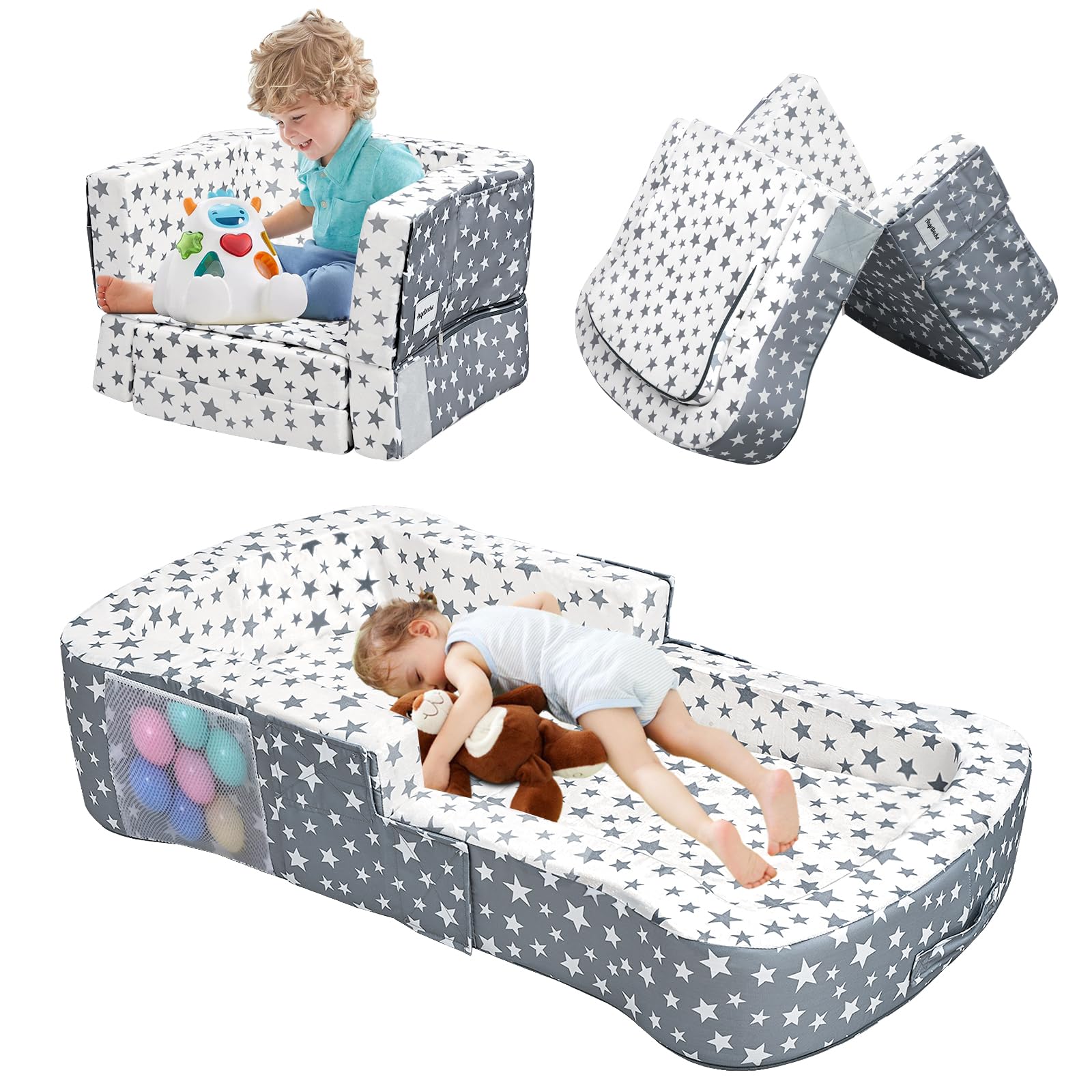 ANGELBECKE Toddler Travel Bed crib conversion demonstrates convertible design for naps.