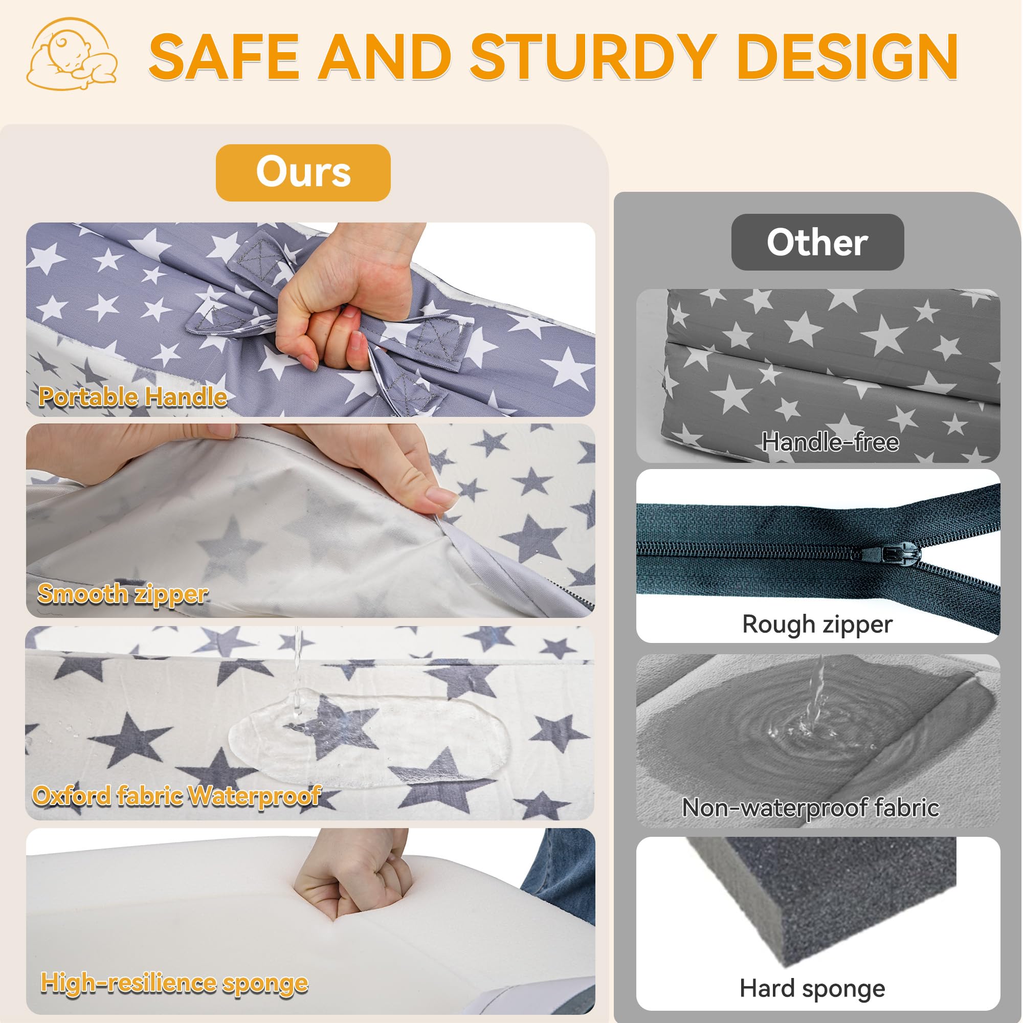 ANGELBECKE Toddler Travel Bed non-slip surface keeps little one secure.