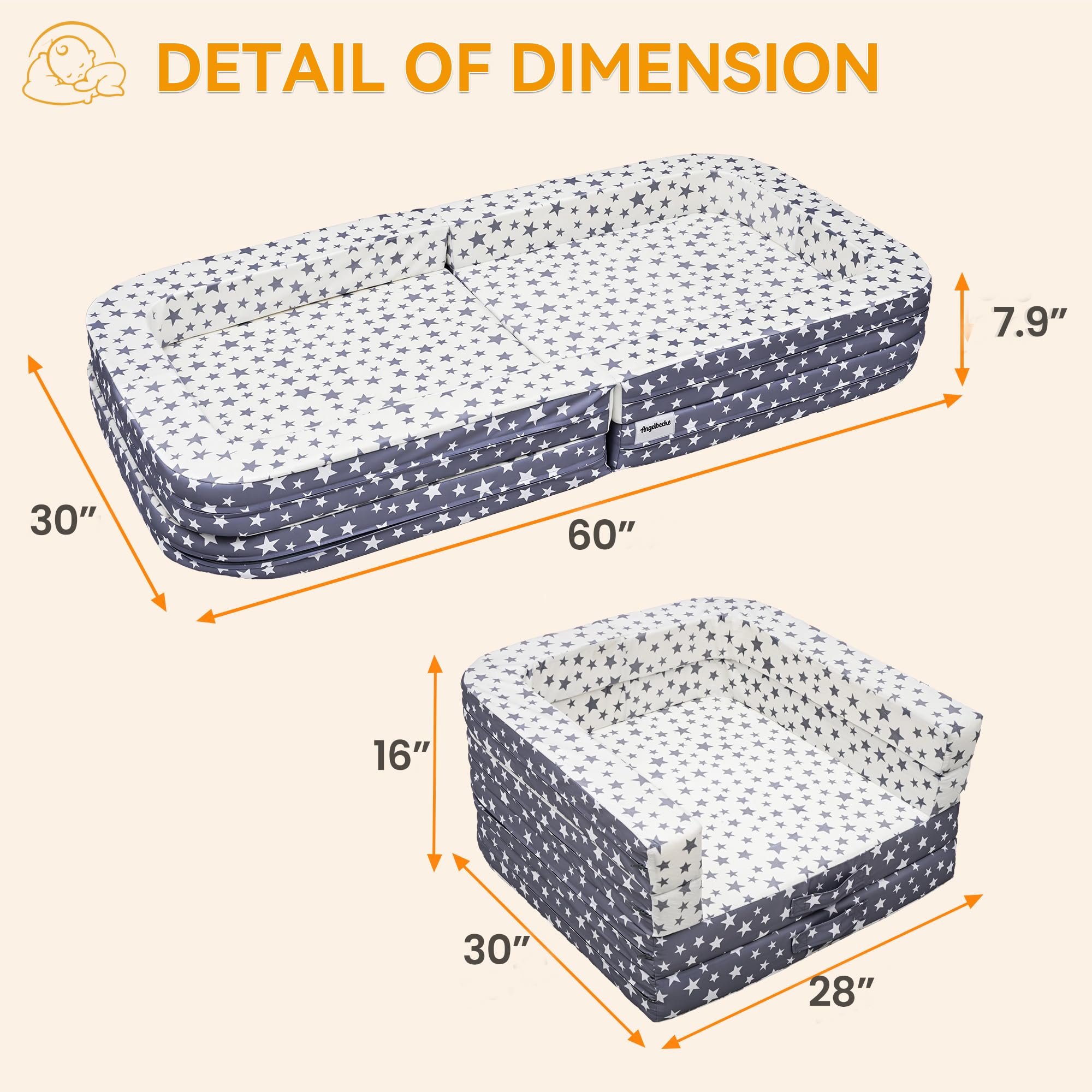 ANGELBECKE Toddler Travel Bed open mode offers cozy sleep on trips.