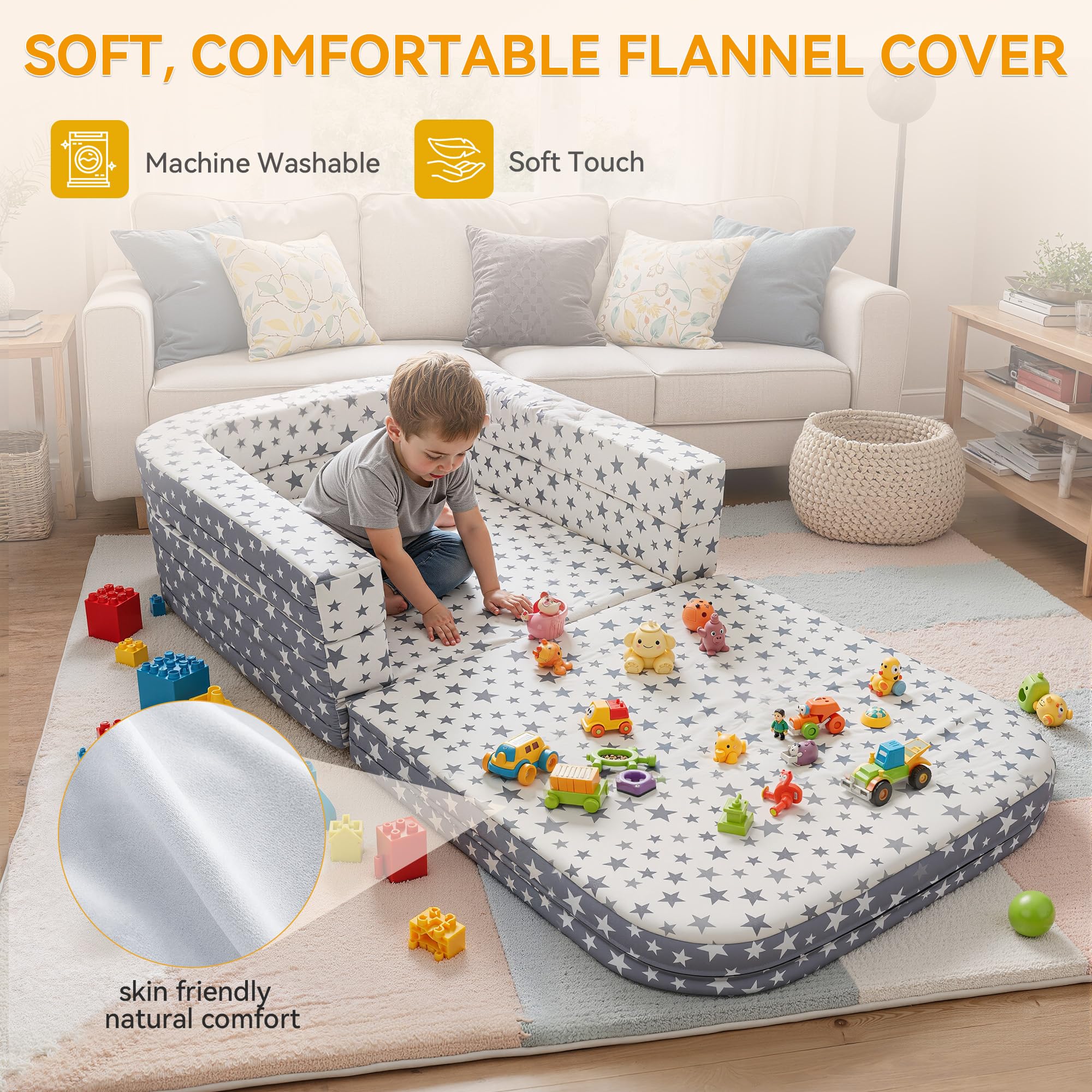 ANGELBECKE Toddler Travel Bed oxford fabric star print resists spills.