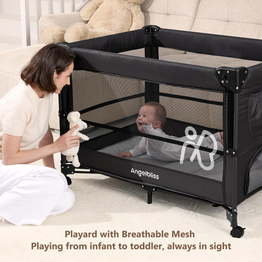 Angelbliss 3-level height adjustment keeps baby within easy reach.