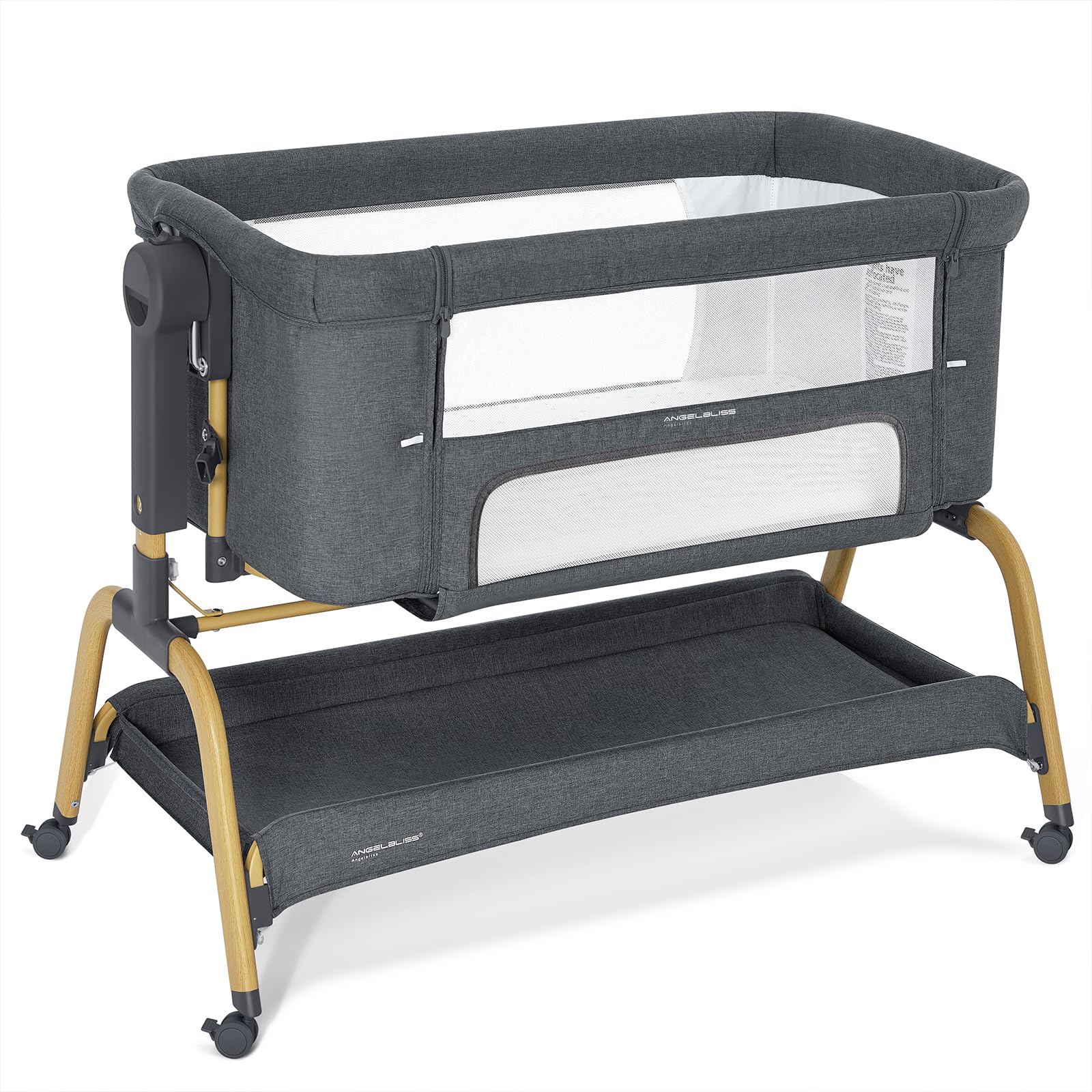 ANGELBLISS 3 in 1 bassinet closeup mattress highlighting memory foam comfort for safe sleep.