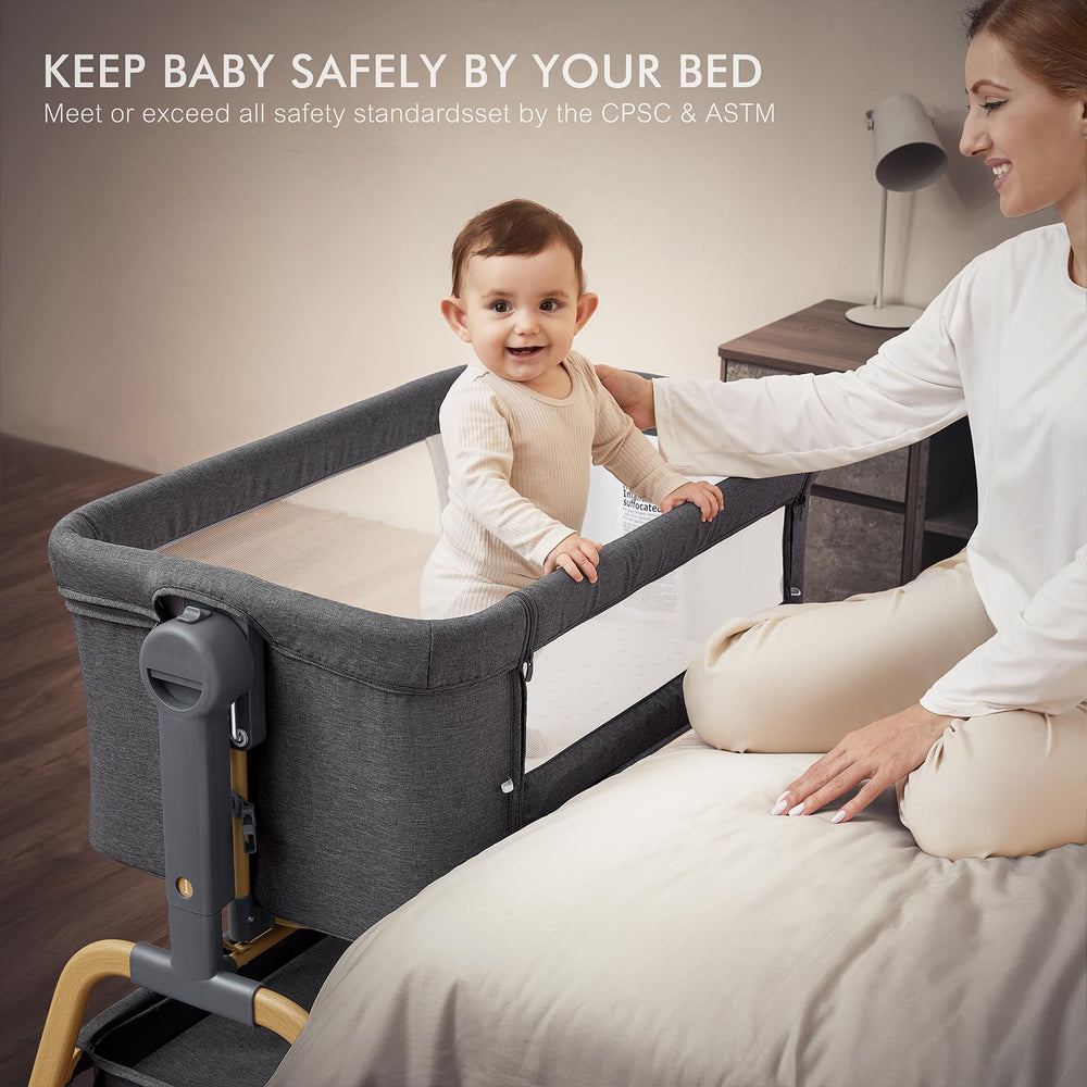 ANGELBLISS 3 in 1 bassinet quick-fold design enables tool-free portable setup.