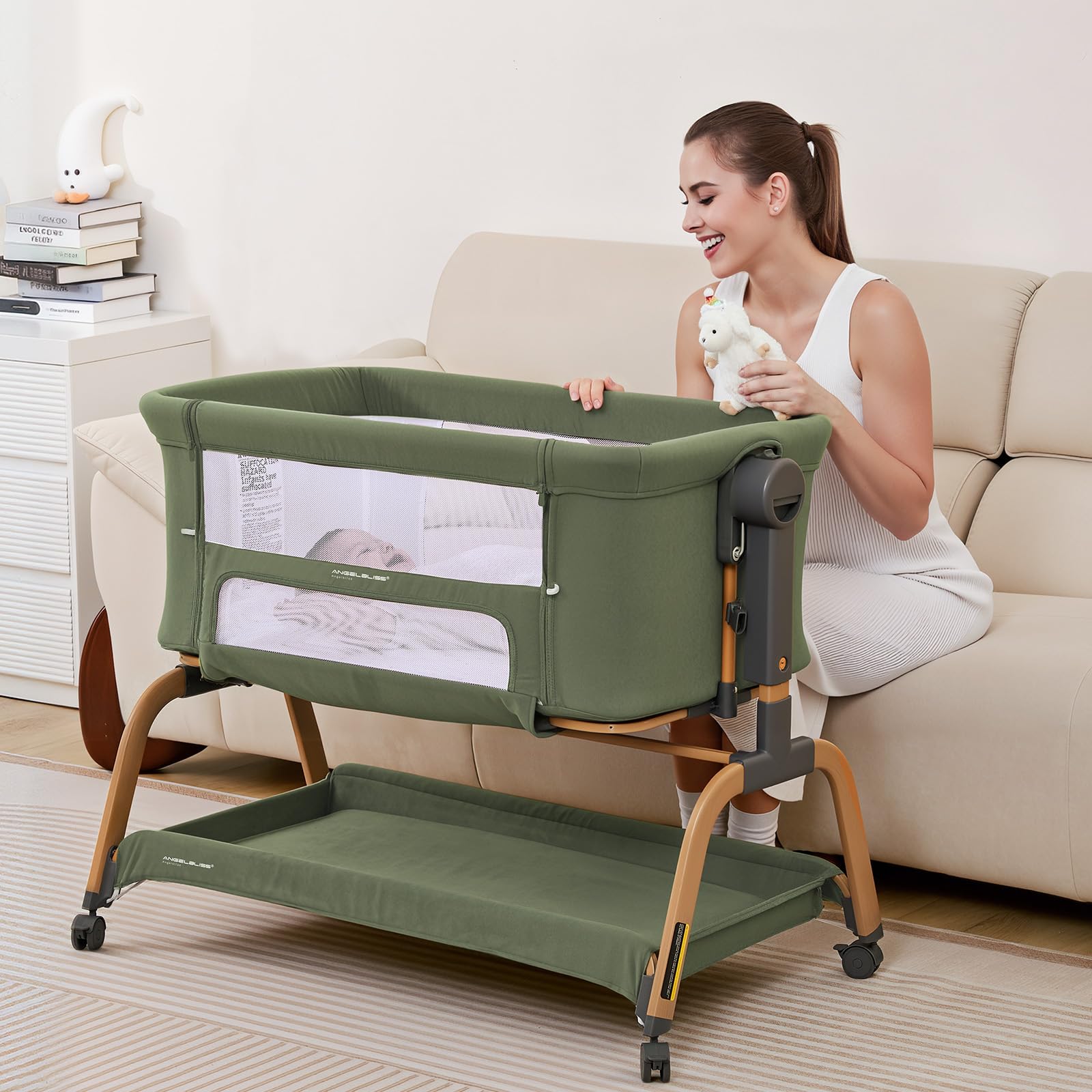 ANGELBLISS 6-height adjustable bassinet supports different bed heights for comfort.