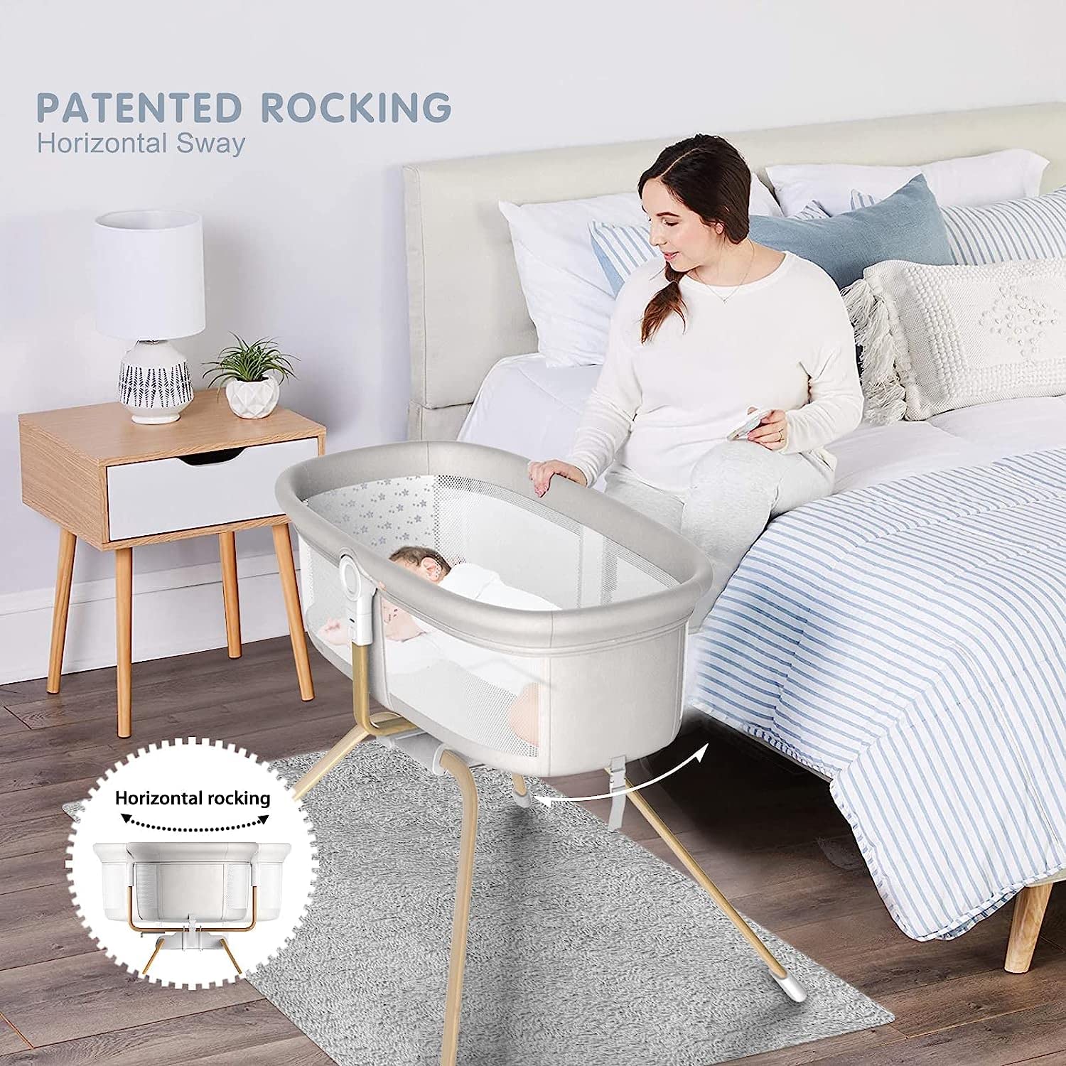 ANGELBLISS bassinet rocking mode supports gentle soothing without tilting.
