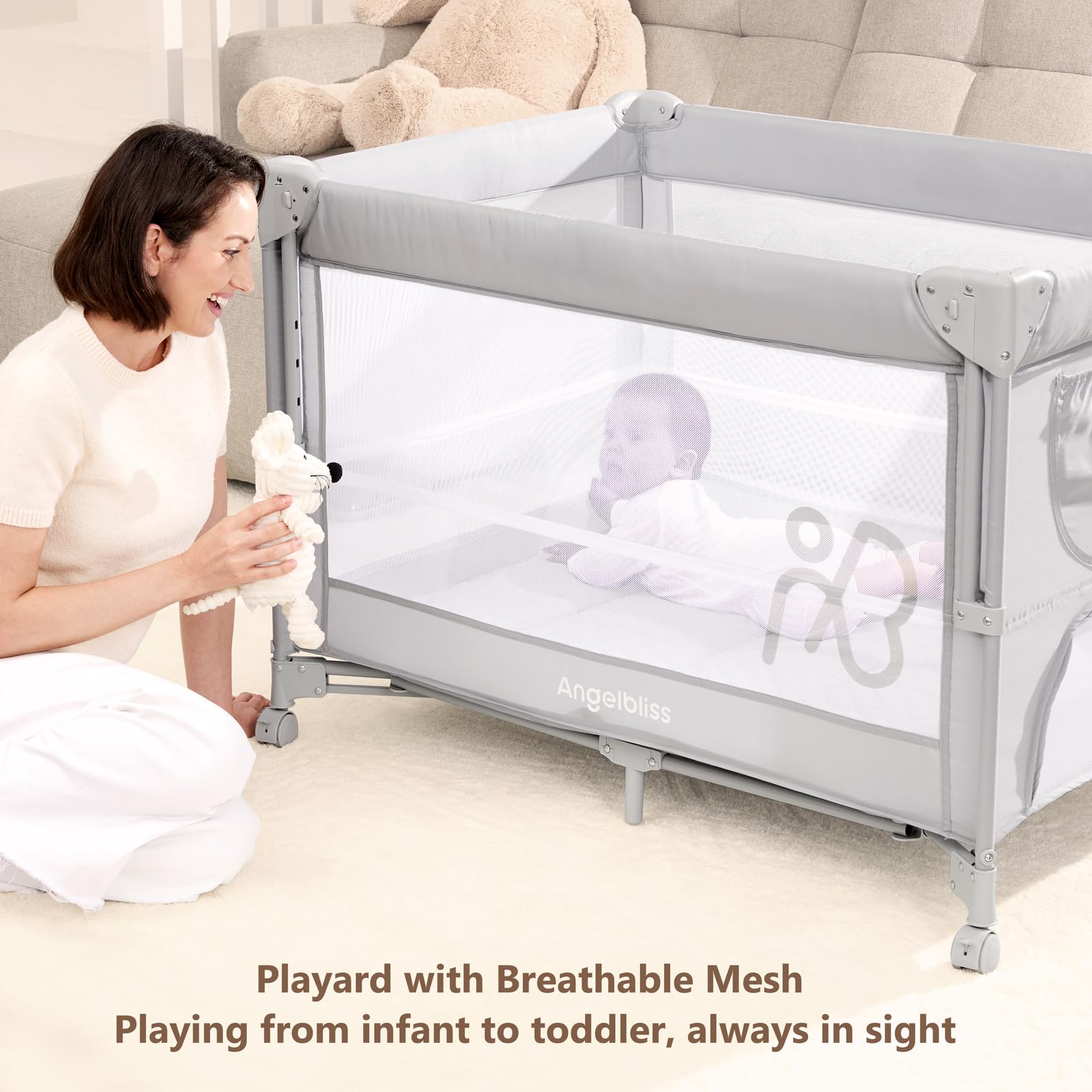 Angelbliss 4-in-1 design transitions from bassinet to playard safely