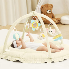 AngelBLISS 5-in-1 baby play gym mat beige — large surface for tummy time and play