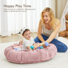 Angelbliss 5in1 baby play gym lounger demonstrates plush reversible mat comfort.