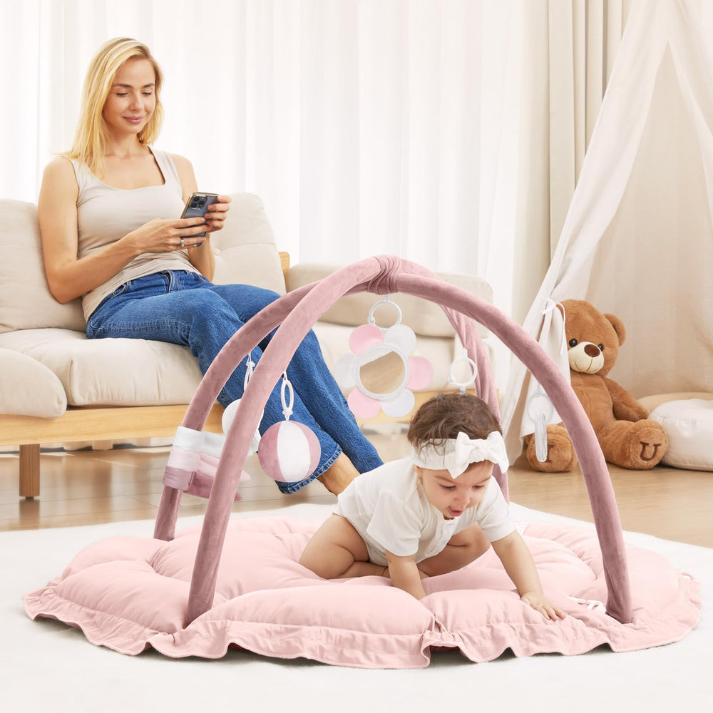 Angelbliss 5in1 baby play gym toys dangling highlighting visual and auditory stimulation.